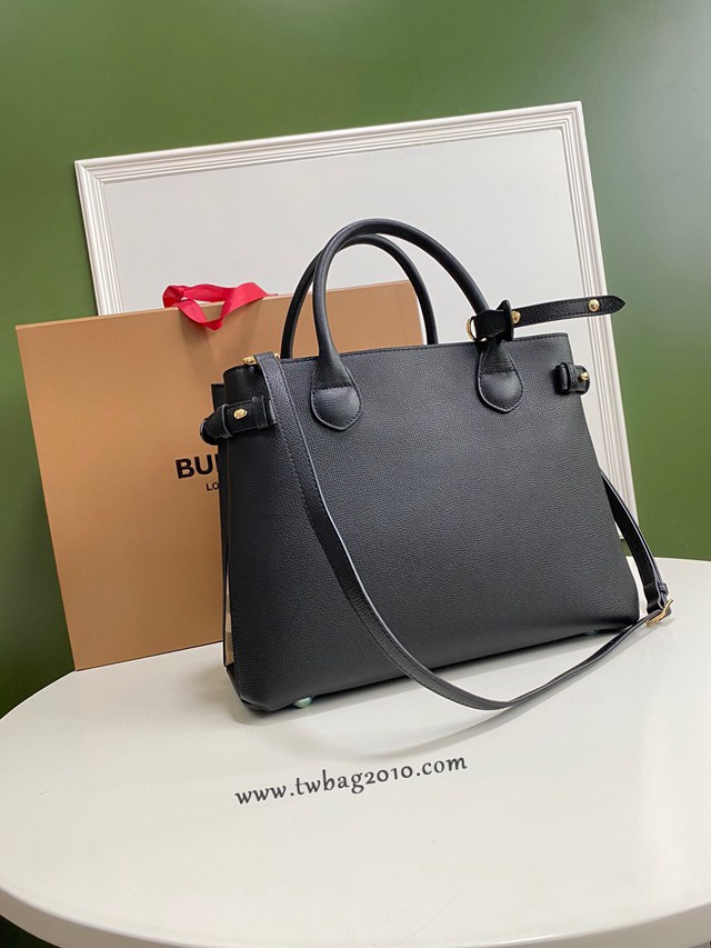 Burberry專門店新款中號黑色托特包 巴寶莉粒面小牛皮手提肩背女包 yxb1421